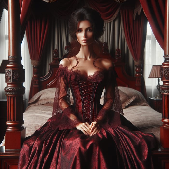 Regal Victorian Mistress on Antique Four-Poster Bed