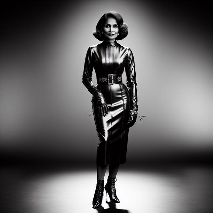 Empowered Indian Woman in Form-Fitting Latex Dress | Confident Studio Portrait