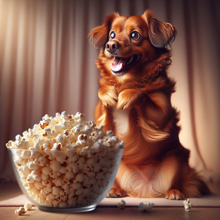 Cheerful Dog Eating Popcorn: A Heartwarming Moment