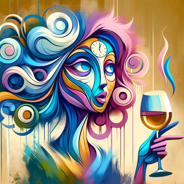 Whimsical Queen of Deadlines with Wine Glass | Vibrant Illustration