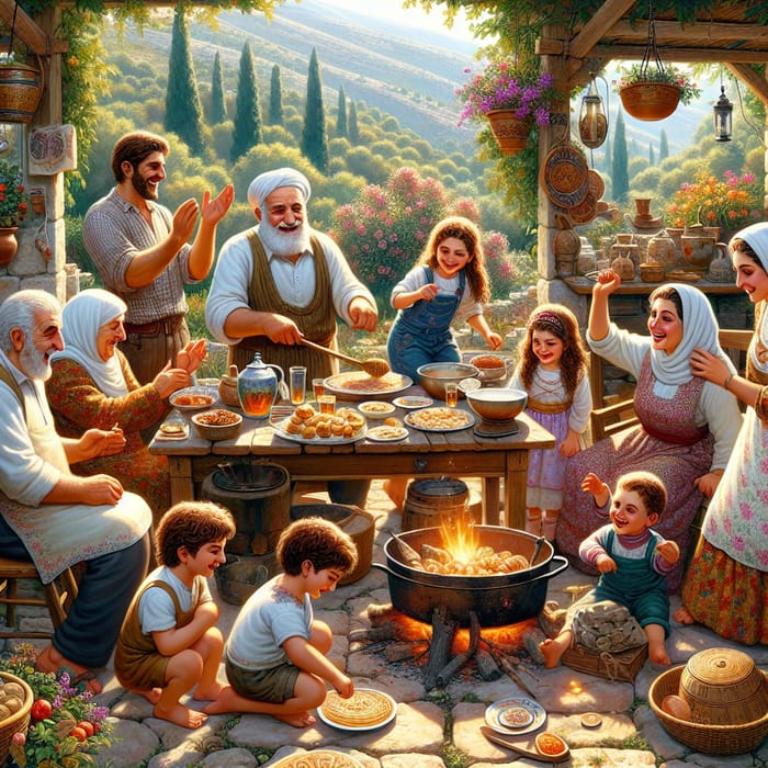 Family New Year Celebration in a Levantine Village Garden