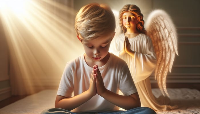 Child Praying to Angel: A Moment of Faith