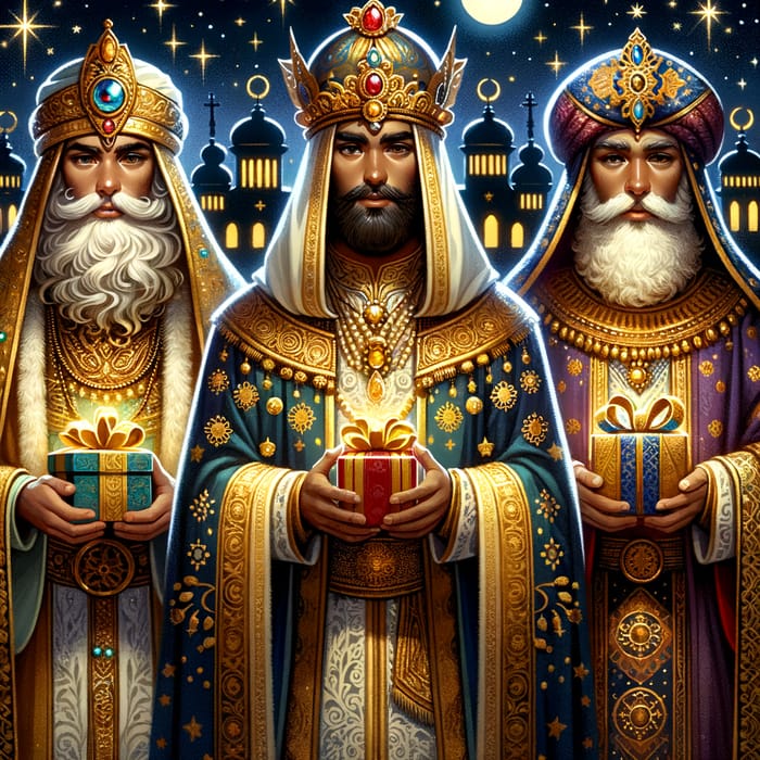 Three Wise Men: Gold, Frankincense, & Myrrh Illustration