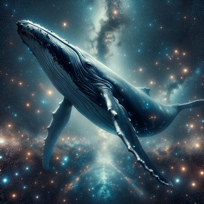Majestic Humpback Whale Swimming Through Cosmic Space