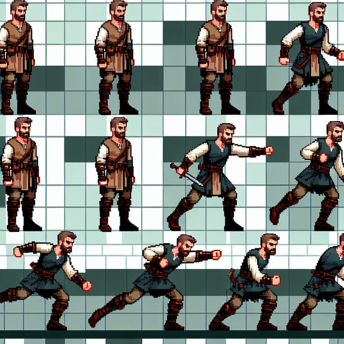 Pixel Art Caucasian Male Warrior Character Sprites for Top-Down RPG Game