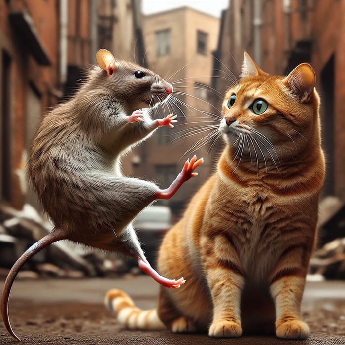 Playful Rat Catching Cat's Attention