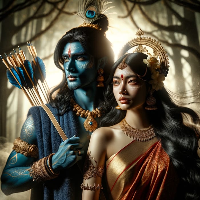 Ethereal South Asian Couple in Divine Attire - Mythological Love and Unity