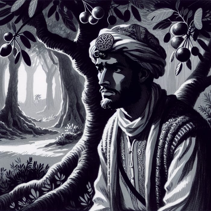 Cartoonish Depiction of Florante Tied to Fig Tree in Enigmatic Forest
