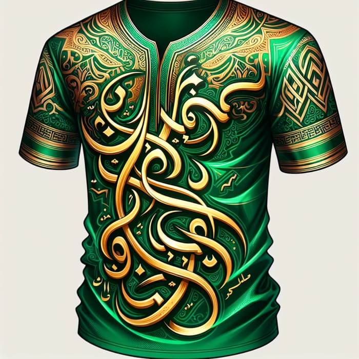 Traditional Middle Eastern T-Shirt with Intricate Design | Green Fabric