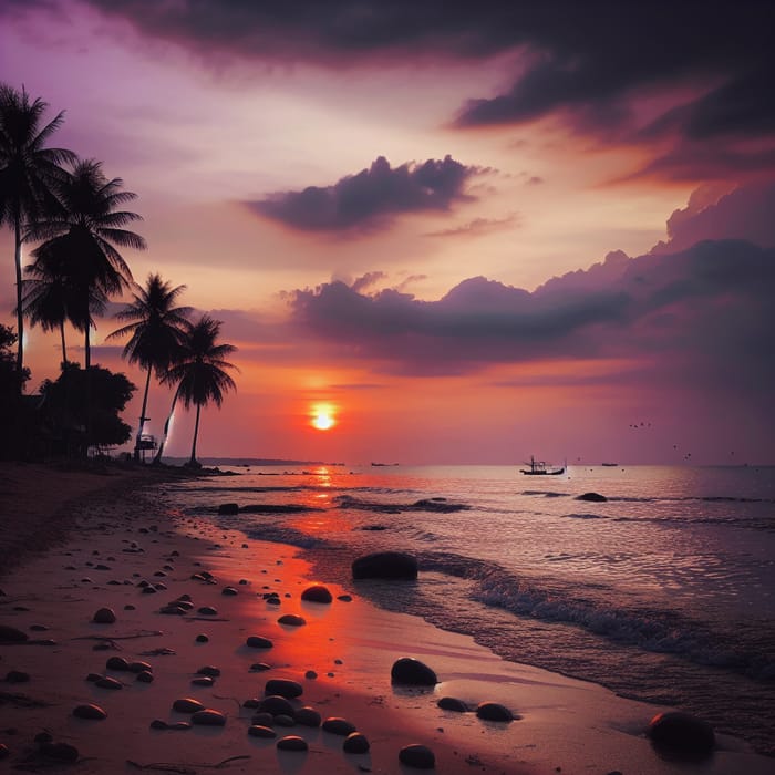 Tranquil Cambodian Sea Sunset Scene