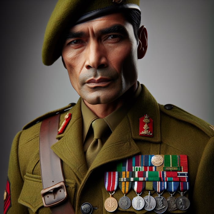 Military Veteran in Green Uniform with Service Medals