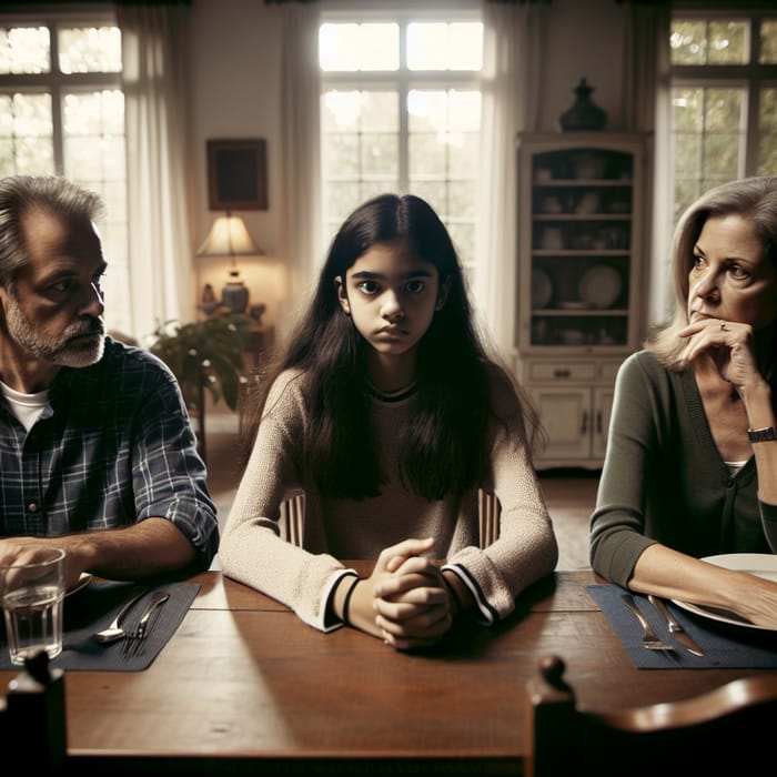 Anxious Family Conversation Around Well-Lit Dining Table
