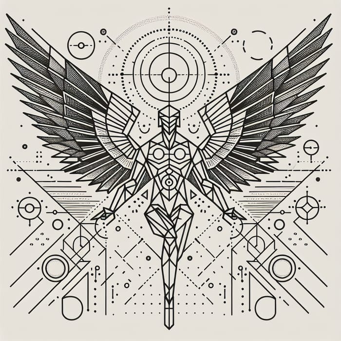 Geometric Archangel Tattoo Design with Extended Wings