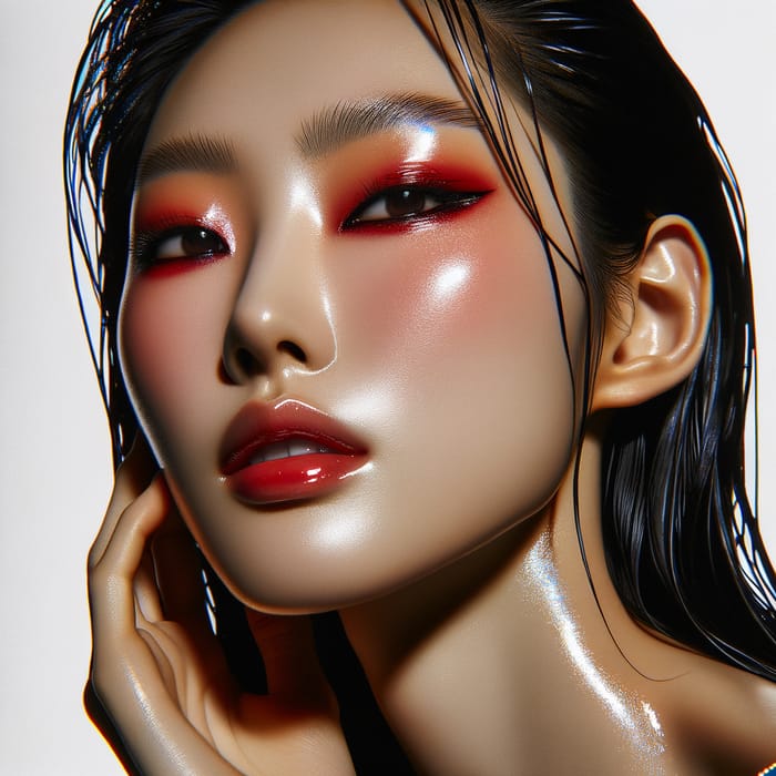 Glossy Red Makeup Look by Korean Supermodel for Beauty Campaign