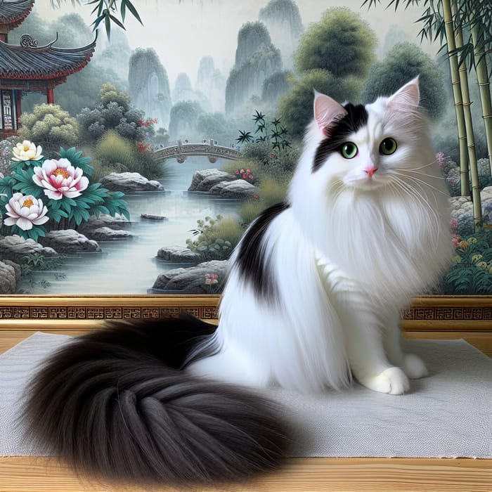 Exquisite Chinese Cat with Emerald Eyes and Luxurious Coat