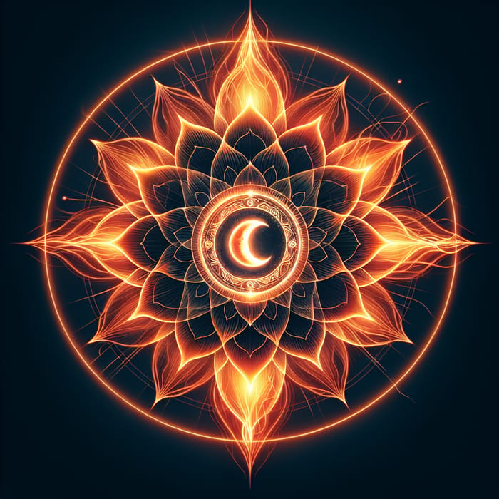 Sacro Chakra: Abstract Orange Lotus with Crescent Moon