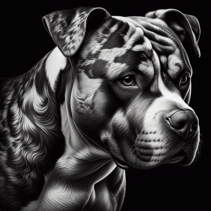 Majestic Pit Bull in Brown & Beige | Detailed Black & White Portrait