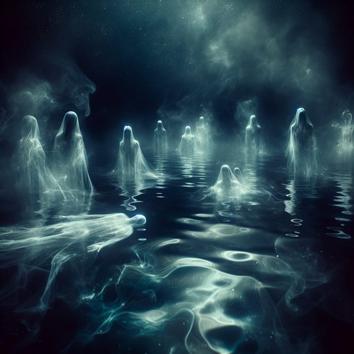 Ethereal Ghostly Figures Emerging from Depths | Night Scene