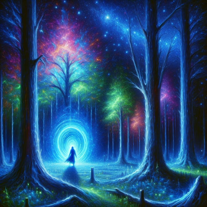 Enchanted Forest Glade with Radiant Blue Portal | Mystical Scene