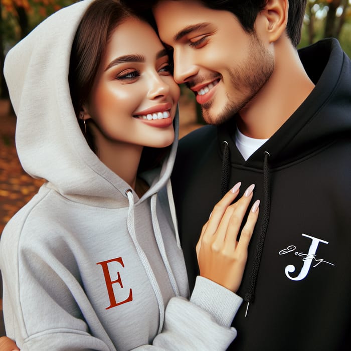Romantic Couple Hoodies Initials E & J | Engaging Sweet Moment