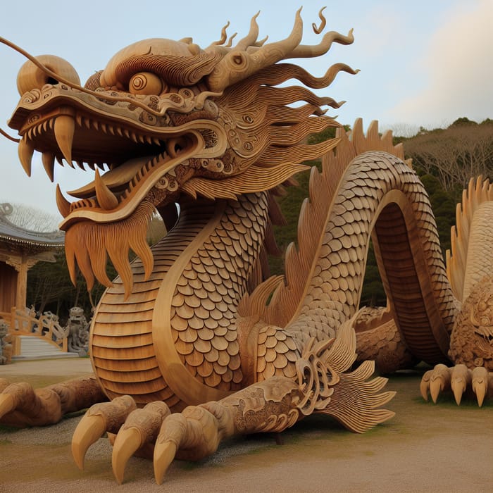 Full-Size Wood Dragon Sculpture - Handcrafted Artwork