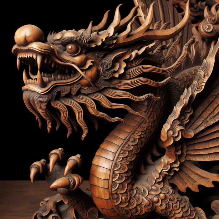 Wooden Dragon Sculpture - Exquisite Craftsmanship