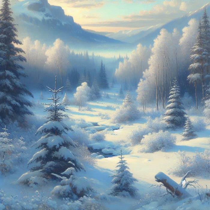 Serene Winter Impressions: Snowscape in Soft Blues & Whites