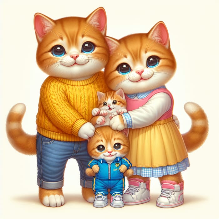 Hyperrealistic Ginger British Cats in Yellow & Pink Attire