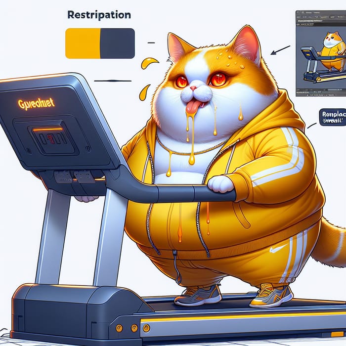Hyperrealistic Overweight Cat Gym Workout | Yellow Tracksuit Treadmill Scene