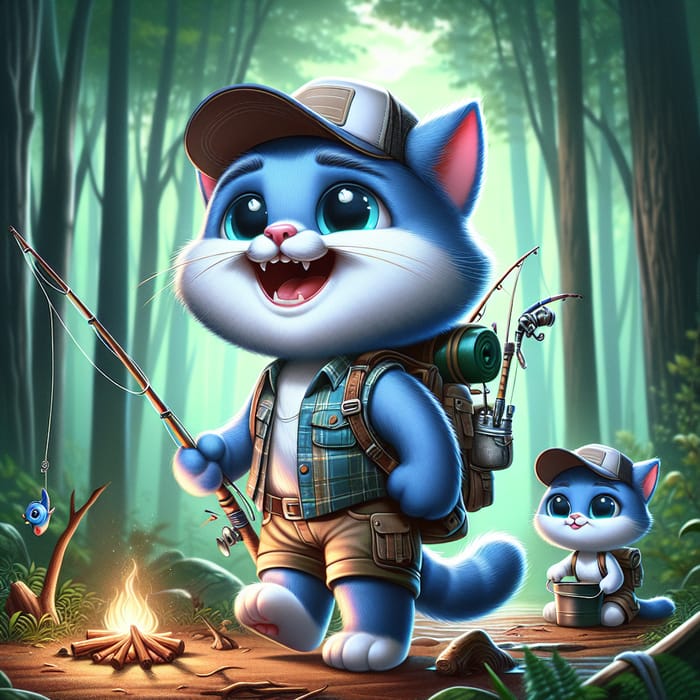 Realistic Blue Cat Tom Camping Adventure with White Cat Spouse