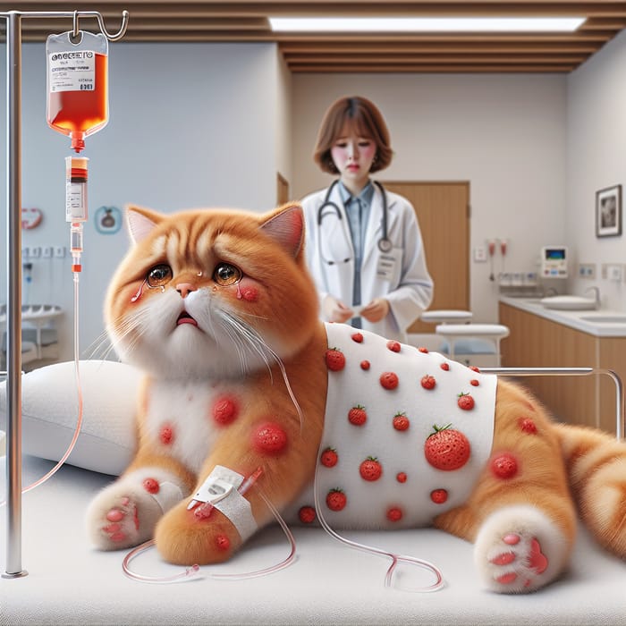 Red Cat Allergic Reaction: Realistic Scottish Feline Hospital Scene