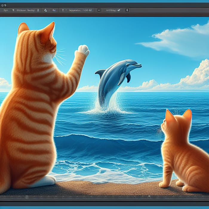 Ginger Cat and Kitten Bid farewell to Dolphin at Blue Sea