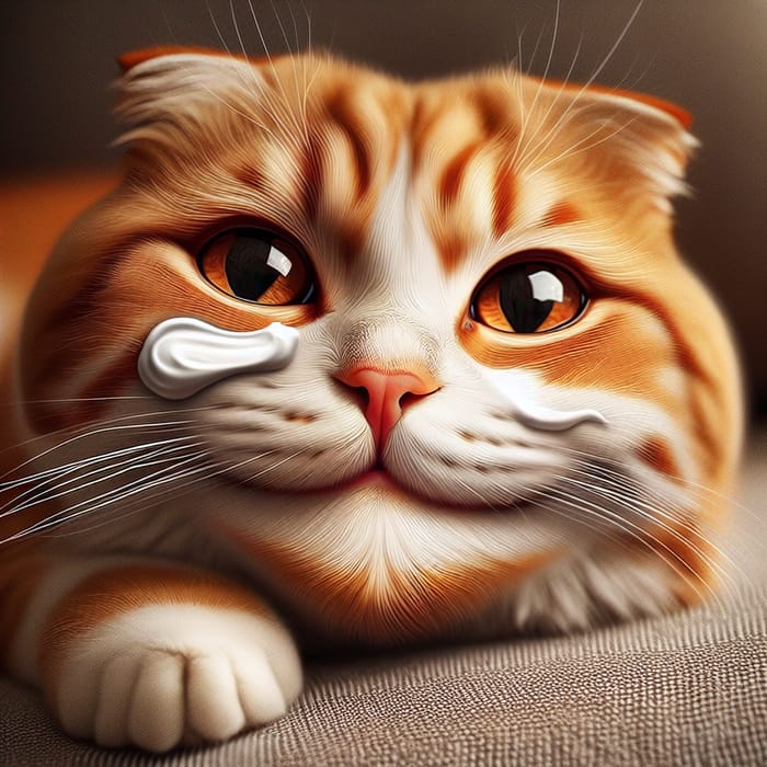 Realistic Scottish Fold Cat with Beauty Facial Cream - High Resolution Photo