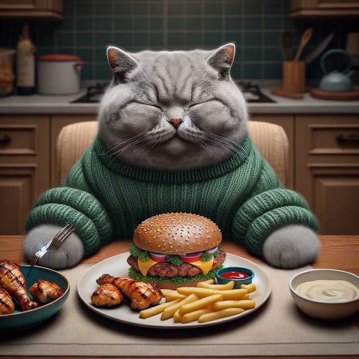 Chubby Grey British Kitten in Real-Life Kitchen Scene