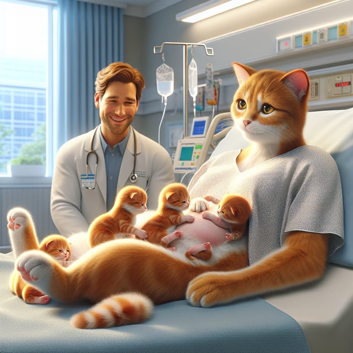 Heartwarming Maternity Scene: Cat with Newborn Ginger Kittens