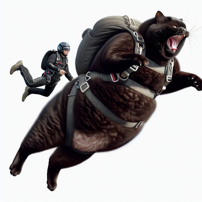 Chunky Black Cat Skydiving in Distress with Skydiver's Gear