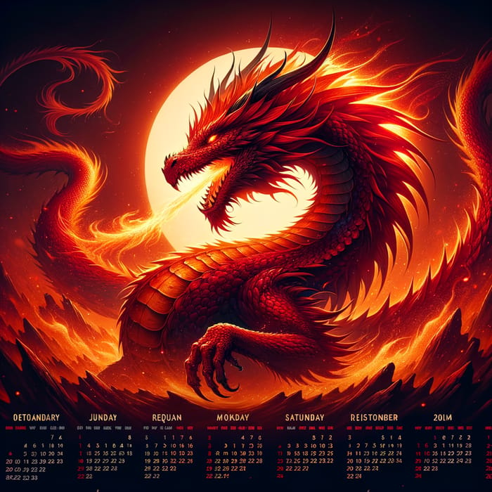 2024 Red Dragon Fire Calendar | Fantasy Art