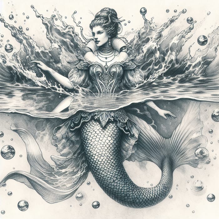 Enchanting Mermaid in Odalisque Outfit | Vintage Style Sketch