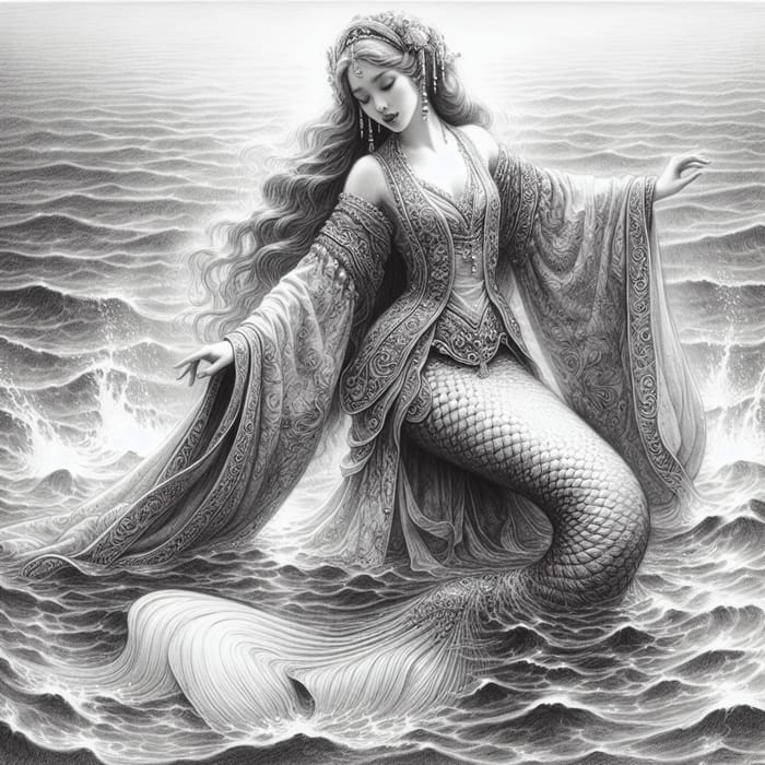 Mermaid Odalisque in Water | Pencil Sketch Art