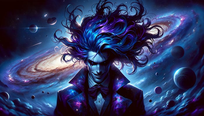 Universe-Gazing Sadistic Anti-Hero with Cosmic Blue & Purple Hair