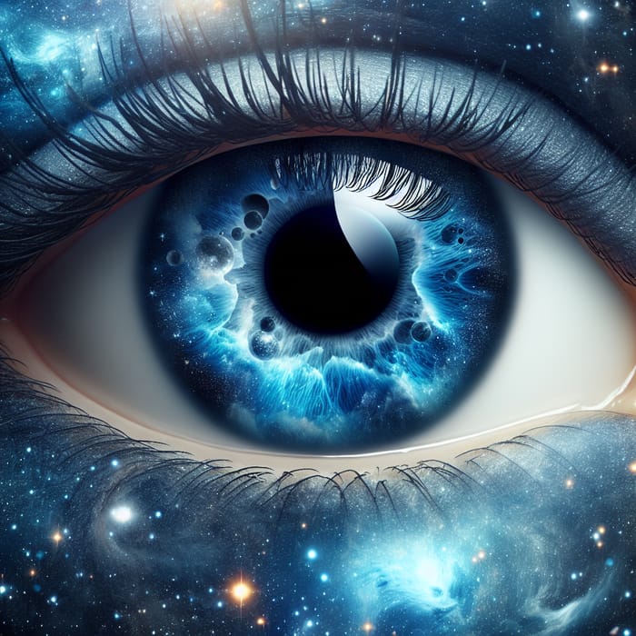Celestial Planet Eye Art: Blue Surface & Black Hole Vision