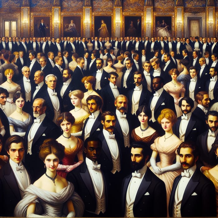 Grand Ball Aristocracy: Diverse Gathering & Elegant Attire