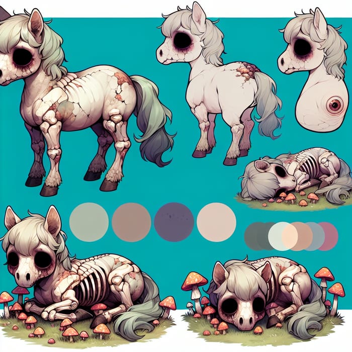 Cute Chibi Undead Horse: Reference Sheet & Color Palette