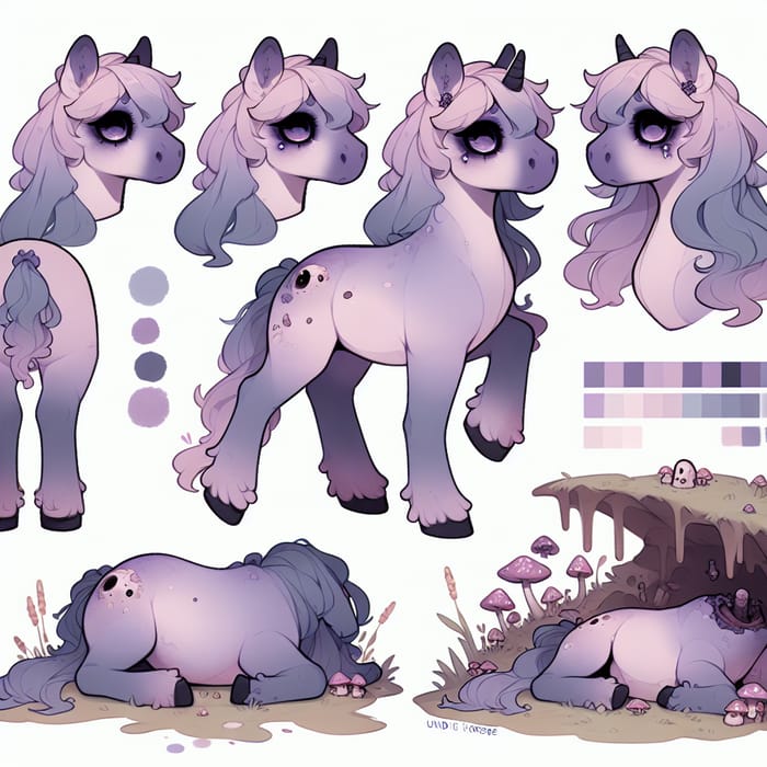 Chibi Undead Horse Reference Sheet - Lavender Pastel Palette | Unique Design