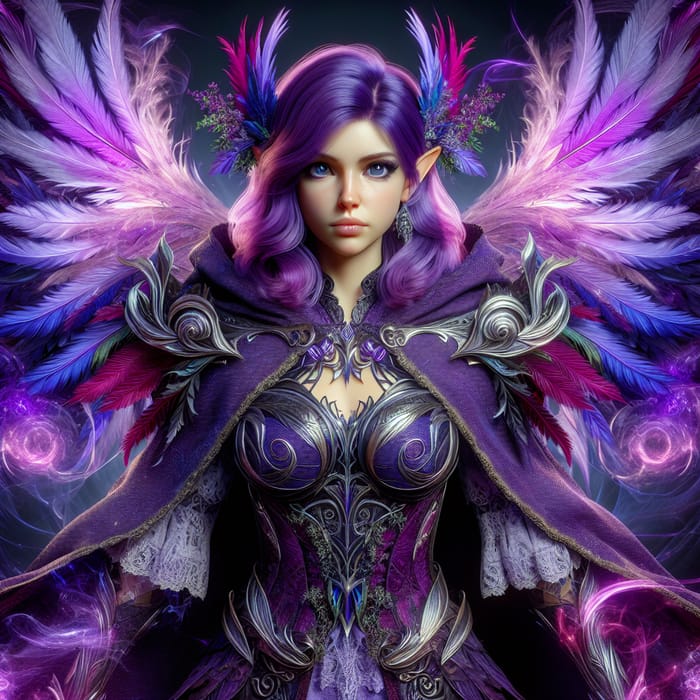 Xayah: Fantasy Female Character with Purple Hair & Magical Feathers