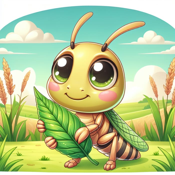 Cute Locust Drawing on Vibrant Green Background