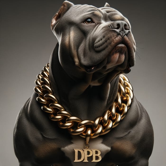 Sturdy Gray American Bully Dog with Gold Chain Necklace
