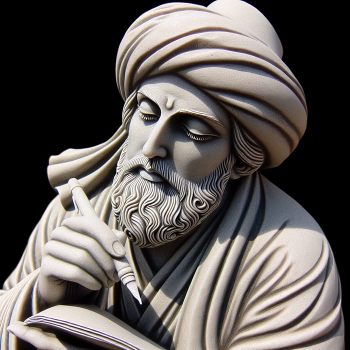 Detailed Stone Statue of 13th-Century Poet Rumi