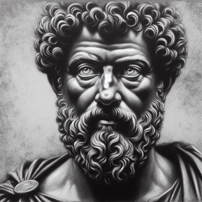 Charcoal Painting of a Man Resembling Marcus Aurelius