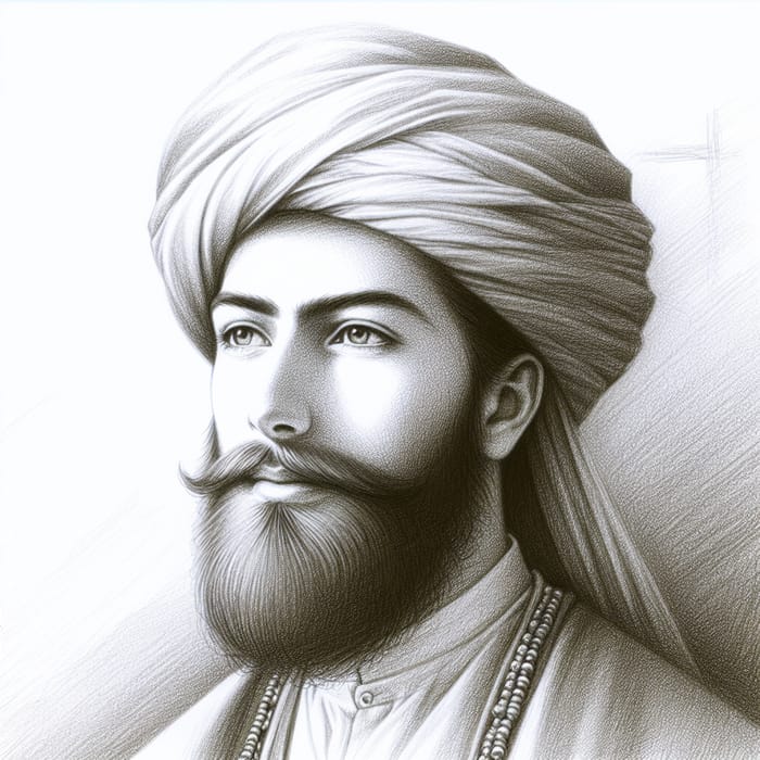 Imam Ali Pencil Sketch - Historical Religious Figure Portrait